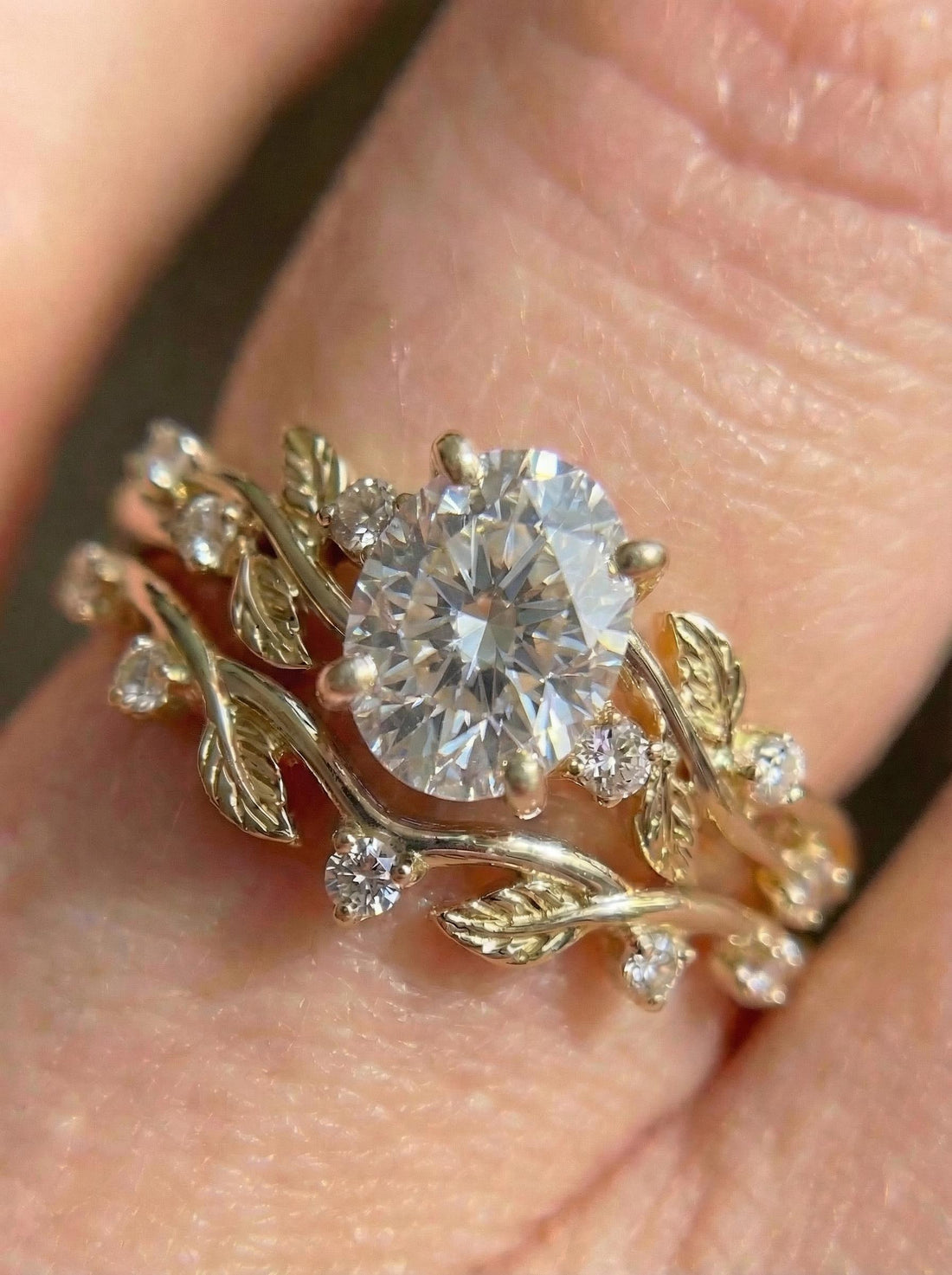 White Sapphire Ring for Women – September Birthstone Gift – 14K Gold Nature Inspired Jewelry