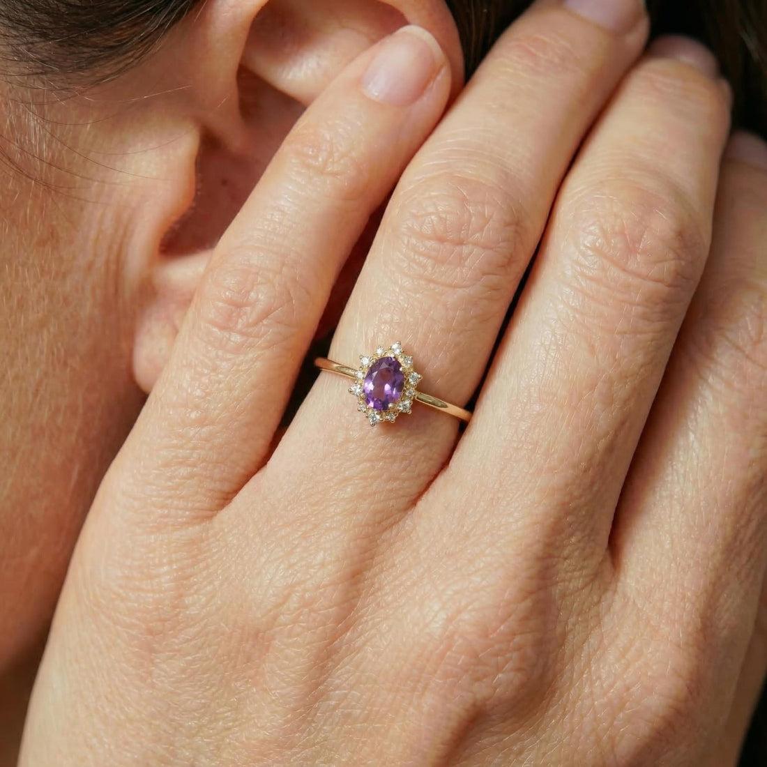 Amethyst Halo Engagement Ring, Vintage Oval Amethyst Wedding Ring, February Birthstone Gift, Promise Ring Gift for Women
