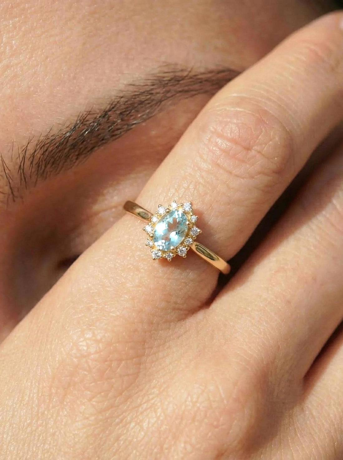 Aquamarine Halo Engagement Ring, Vintage Oval Aquamarine Wedding Ring, March Birthstone Gift, Promise Ring Gift for Women