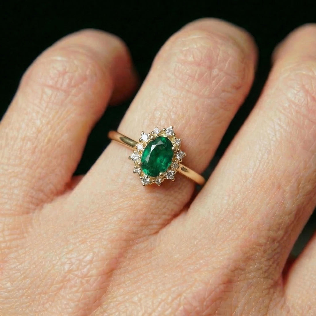 Oval Emerald Engagement Ring, Vintage Cluster Halo Promise Ring, Custom Gemstone Wedding Jewelry, May Birthstone