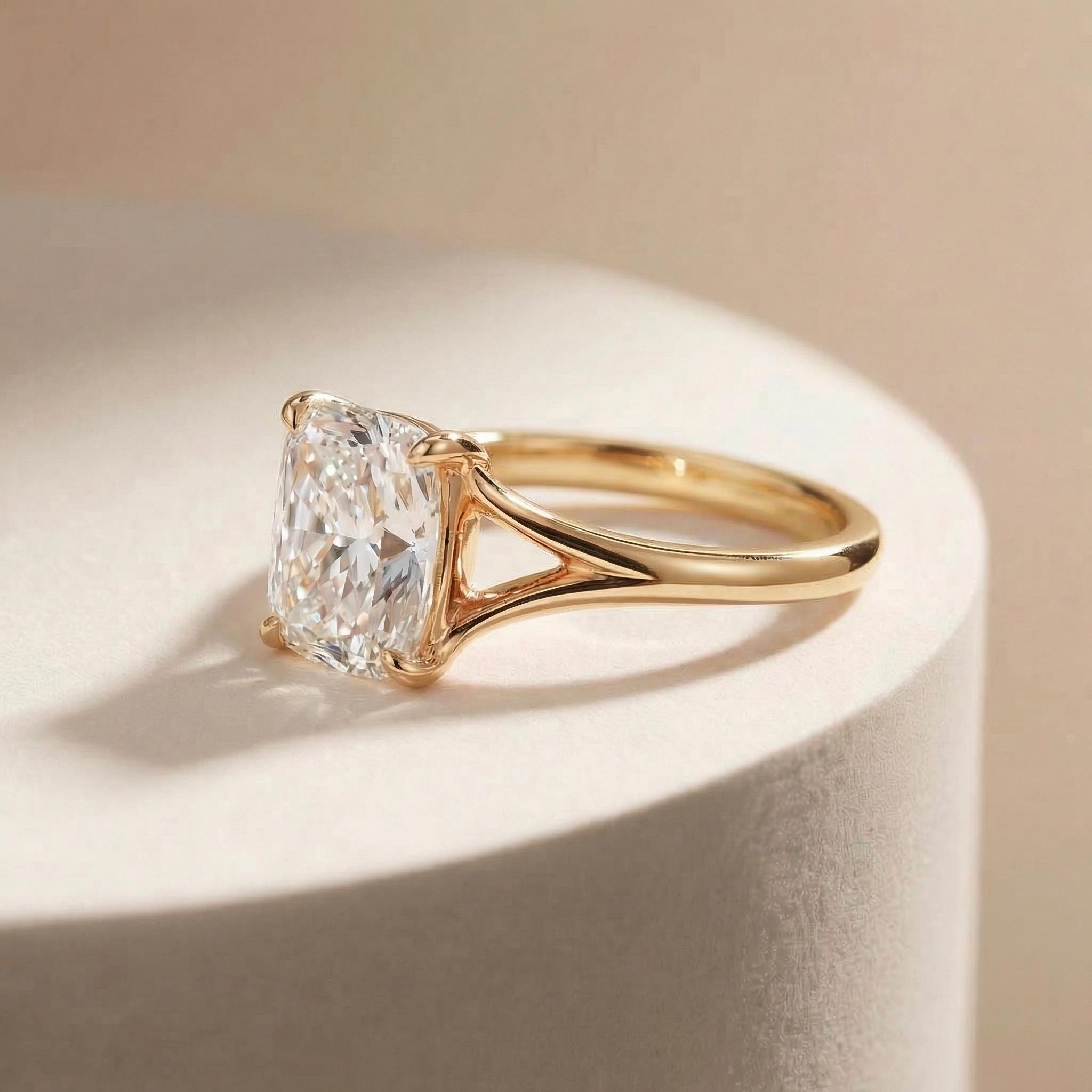 Unique Elongated Cushion Cut Moissanite Engagement Ring, Vintage Cushion Cut Solitaire Ring, Cushion Cut Promise Ring Gift for Her