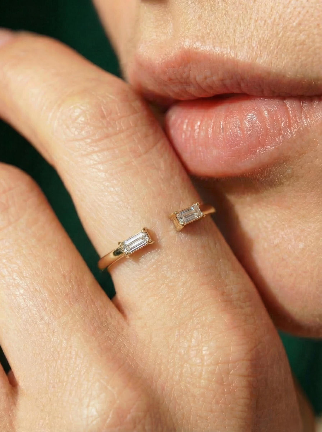 Baguette Diamond Open Ring | 14K Gold Minimalist Cuff Ring | Stackable Fine Jewelry | Modern Everyday Ring Gift for Her