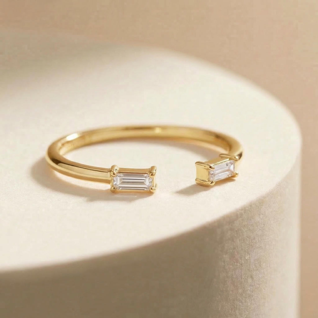 Baguette Diamond Open Ring | 14K Gold Minimalist Cuff Ring | Stackable Fine Jewelry | Modern Everyday Ring Gift for Her