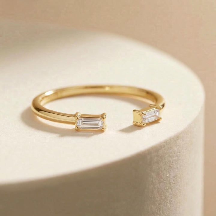 Baguette Diamond Open Ring | 14K Gold Minimalist Cuff Ring | Stackable Fine Jewelry | Modern Everyday Ring Gift for Her