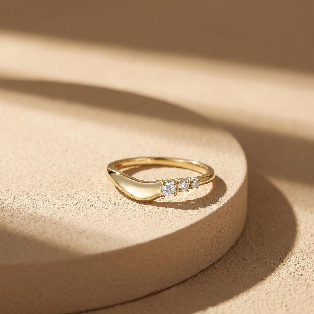 Unique Moissanite Curved Wedding Band, Solid Gold Round Cut Stacking Ring, Personalized Matching Eve Ring for Women, Minimalist Jewelry