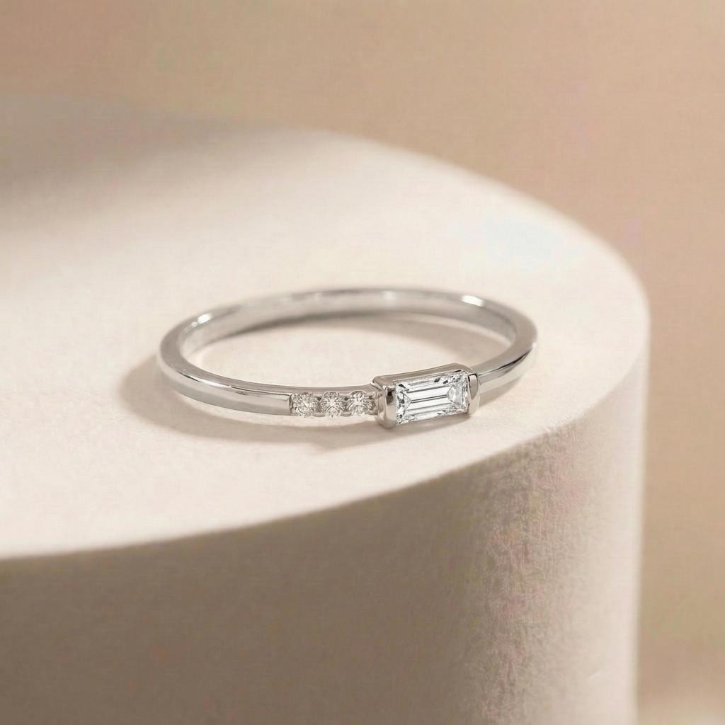 Dainty Baguette Diamond Ring, Minimalist April Birthstone Ring, Personalized Gift for Girlfriend