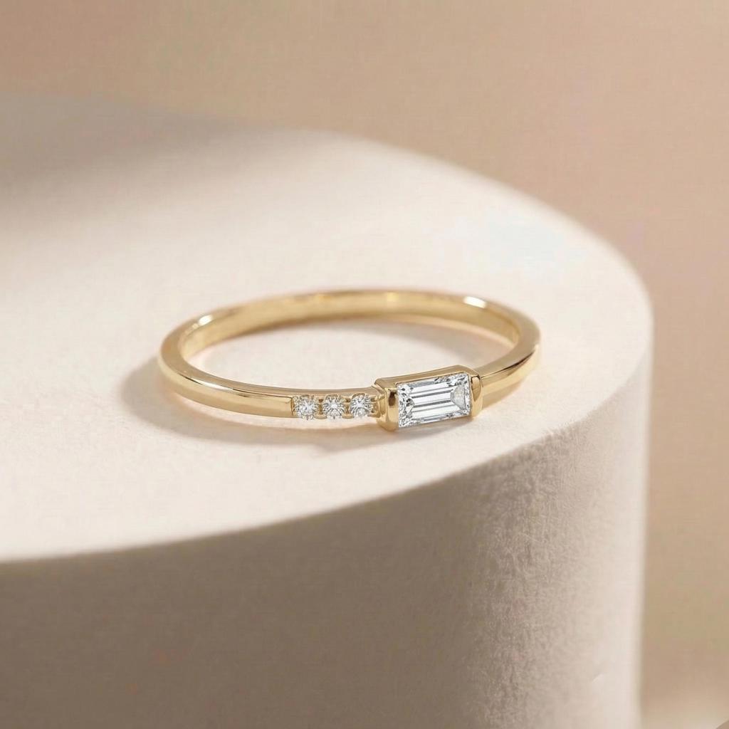 Dainty Baguette Diamond Ring, Minimalist April Birthstone Ring, Personalized Gift for Girlfriend