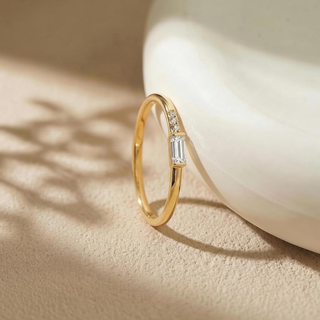 Dainty Baguette Diamond Ring, Minimalist April Birthstone Ring, Personalized Gift for Girlfriend