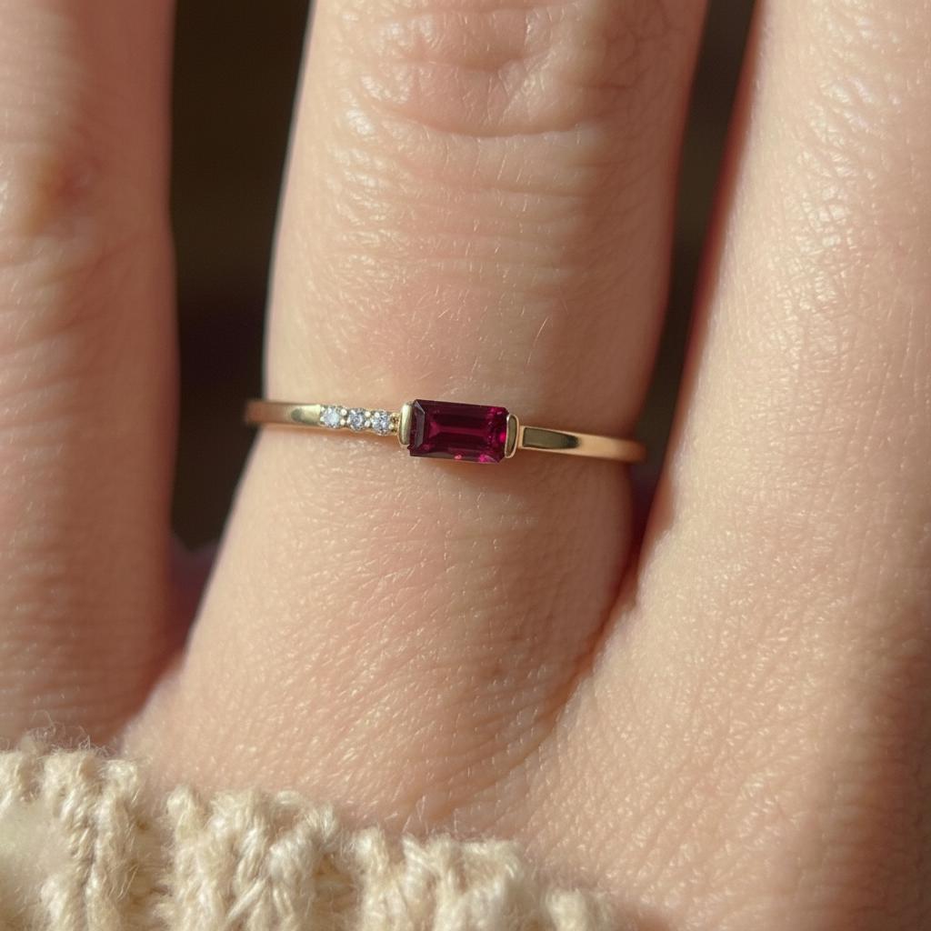Dainty Baguette Ruby Ring, Minimalist July Birthstone Ring, Personalized Red Gemstone Gift for Her, Mother's Day Gift