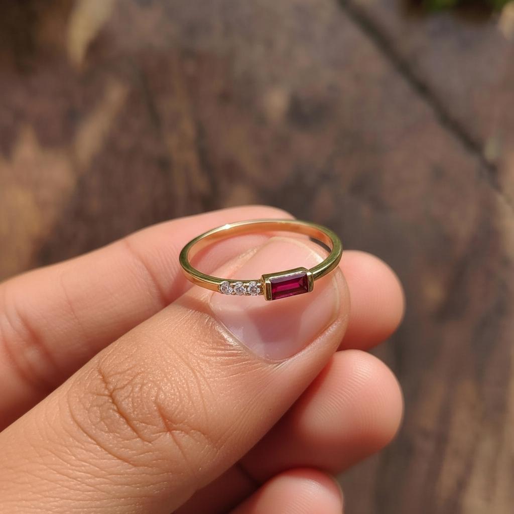 Dainty Baguette Ruby Ring, Minimalist July Birthstone Ring, Personalized Red Gemstone Gift for Her, Mother's Day Gift