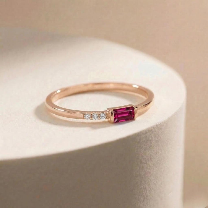 Dainty Baguette Ruby Ring, Minimalist July Birthstone Ring, Personalized Red Gemstone Gift for Her, Mother's Day Gift