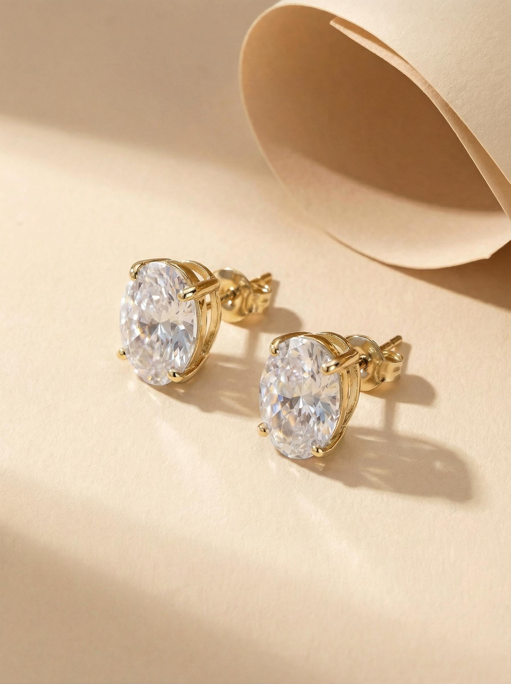 Sparkling Oval Moissanite Stud Earrings - Dainty Brilliant Cut Diamond Alternative | Everyday Elegance, Bridal Jewelry Gift for Her