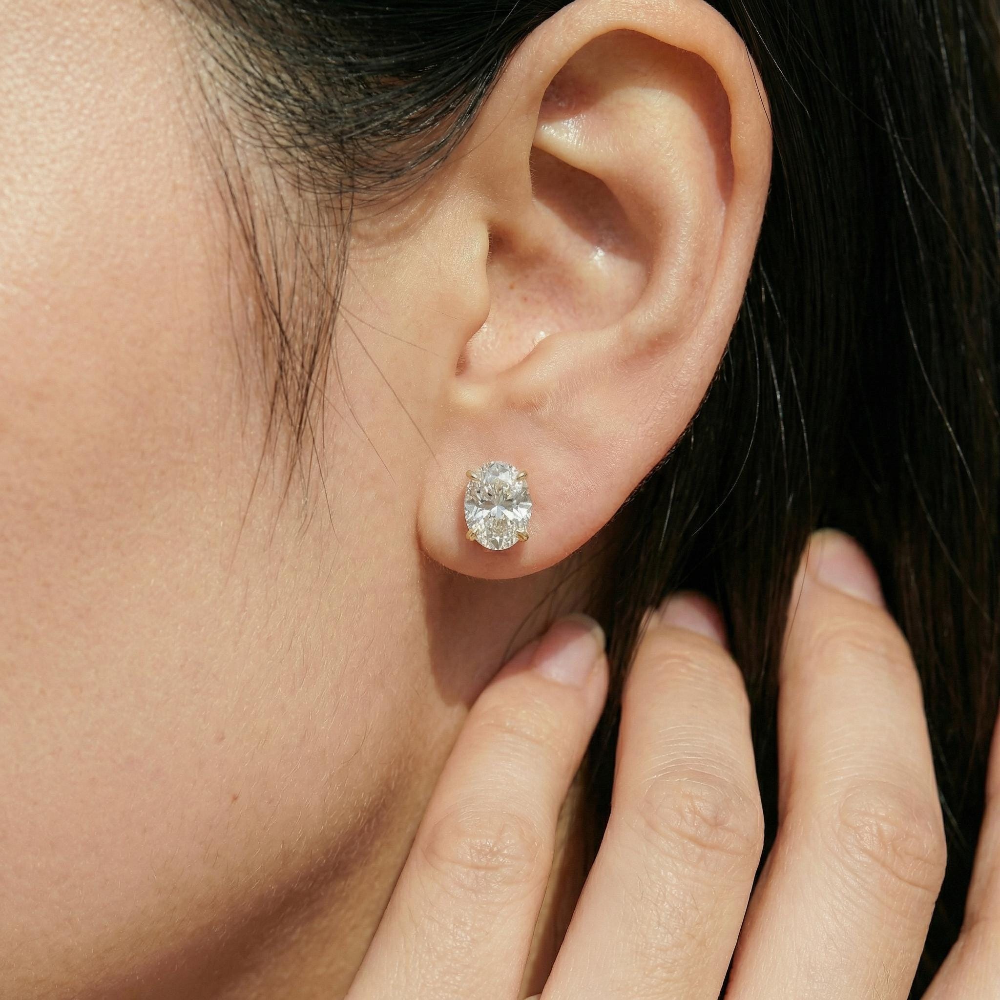 Sparkling Oval Moissanite Stud Earrings - Dainty Brilliant Cut Diamond Alternative | Everyday Elegance, Bridal Jewelry Gift for Her