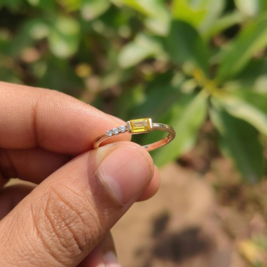 Dainty Baguette Yellow Sapphire Ring, Minimalist Sweet 16 Jewelry Stackable Ring Birthstone Gifts
