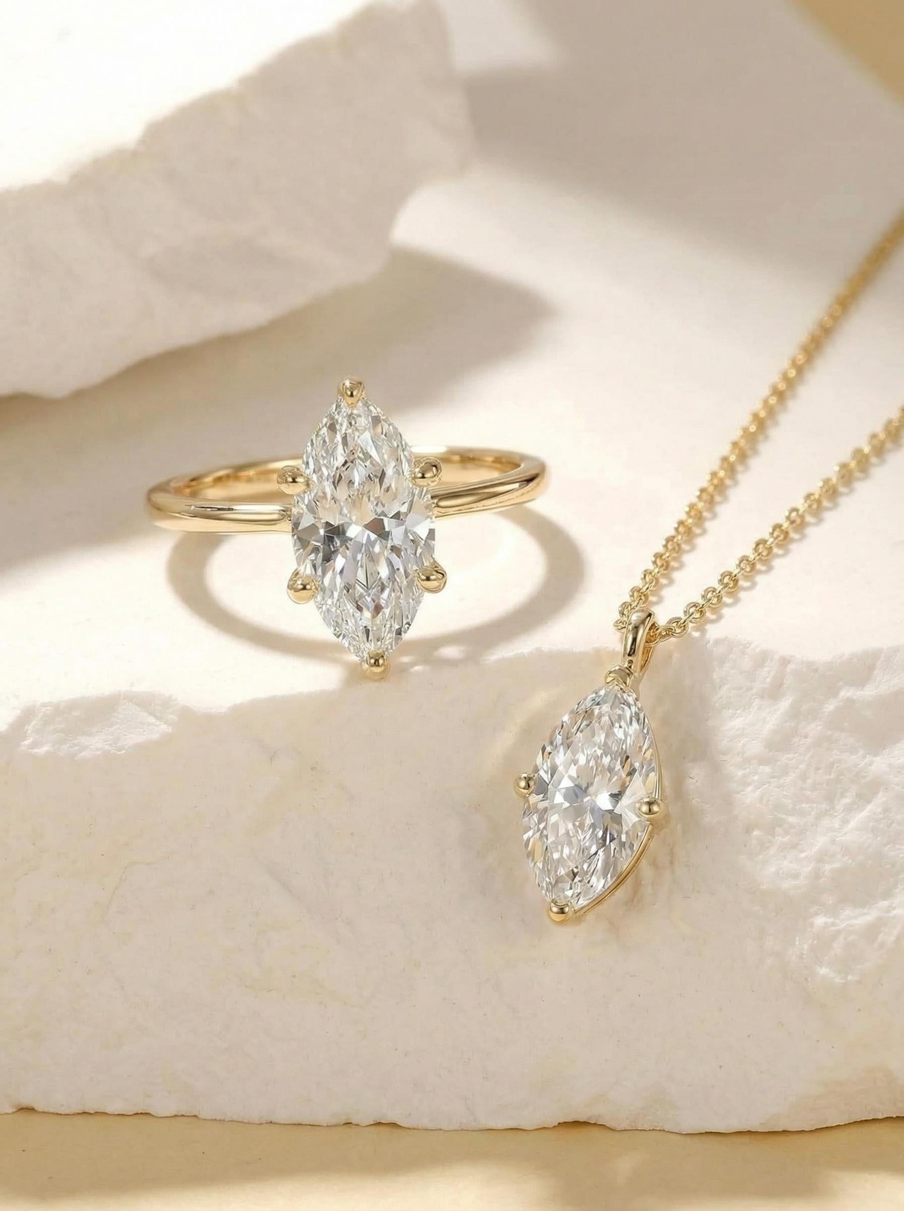 Delicate Marquise Diamond Solitaire Necklace 14k Gold Minimalist Pendant | Elegant Dainty Wedding Anniversary Gift for Her