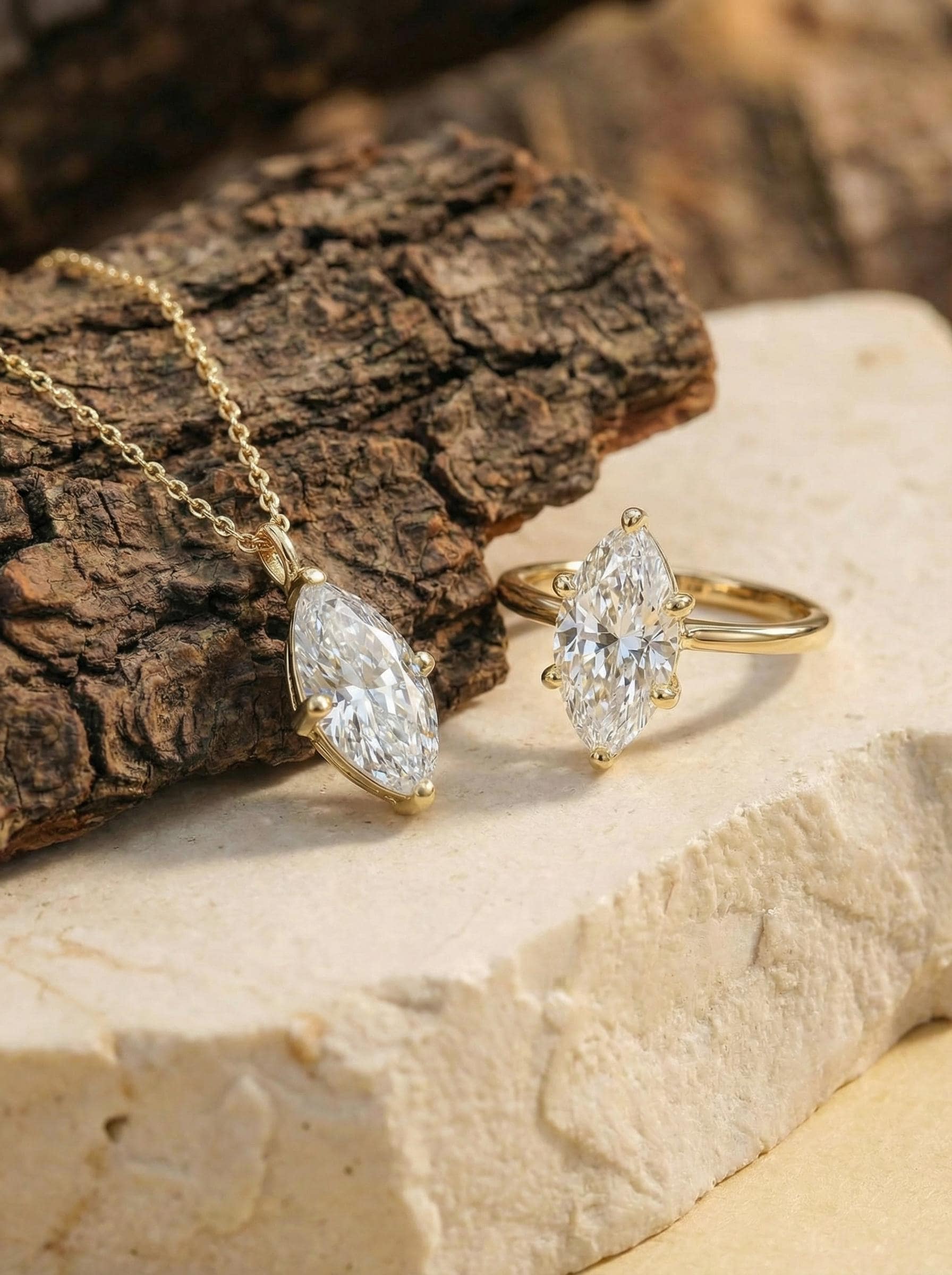 Delicate Marquise Diamond Solitaire Necklace 14k Gold Minimalist Pendant | Elegant Dainty Wedding Anniversary Gift for Her