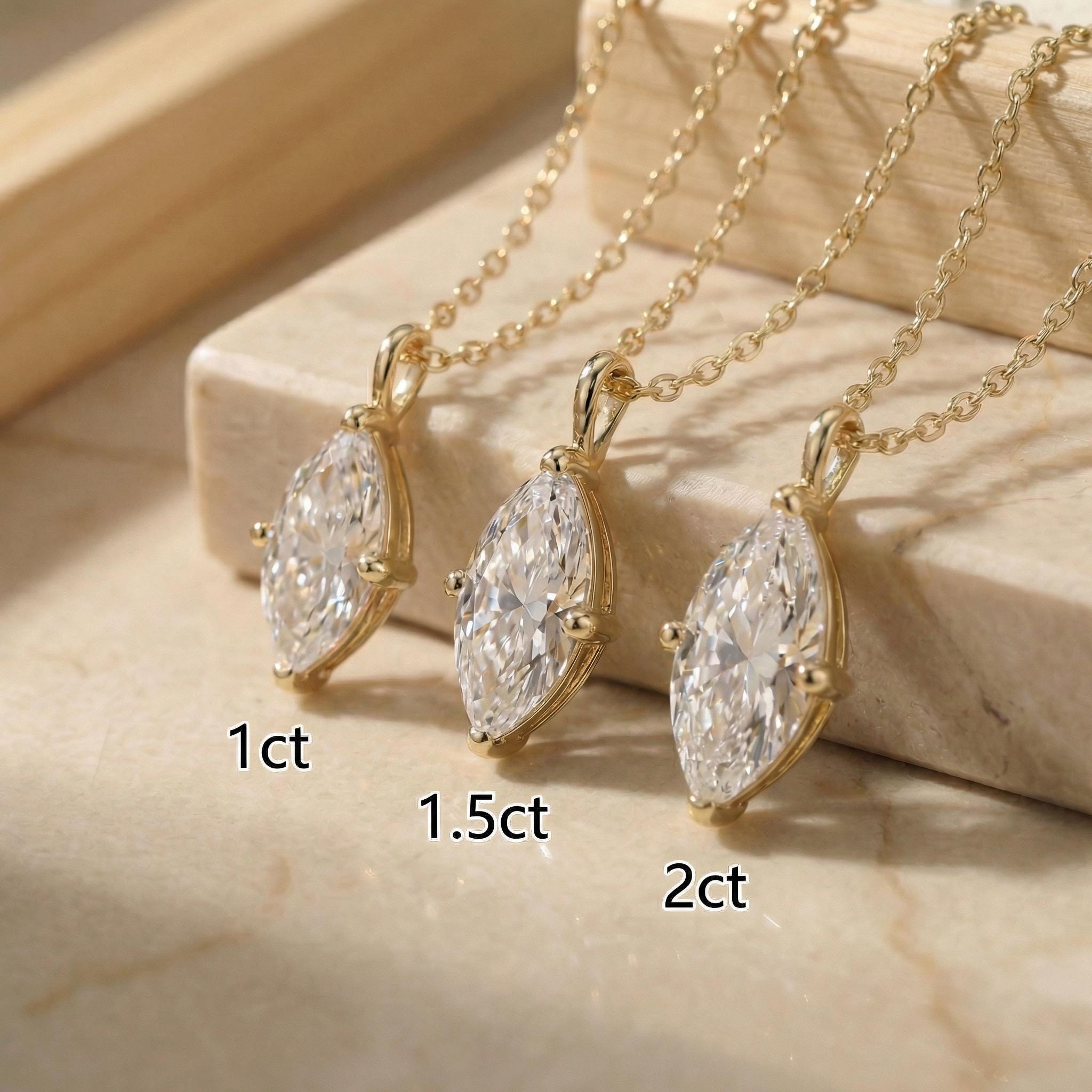 Delicate Marquise Diamond Solitaire Necklace 14k Gold Minimalist Pendant | Elegant Dainty Wedding Anniversary Gift for Her
