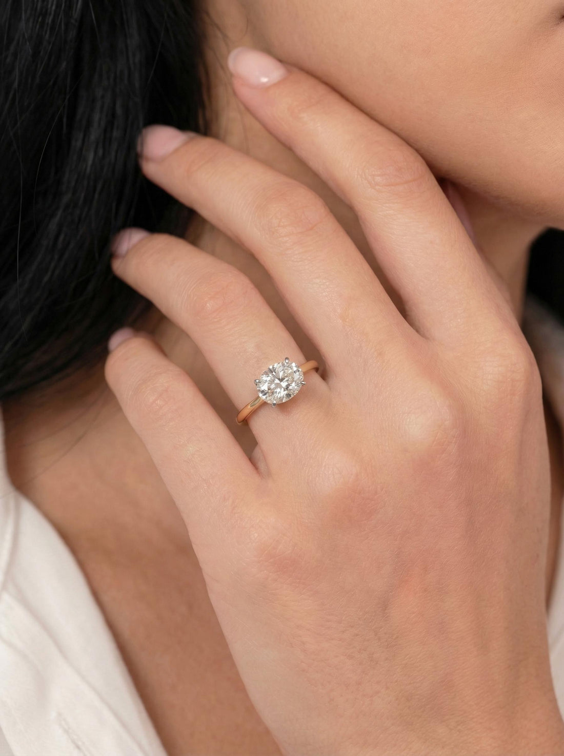2.0 CT East West Oval Cut Moissanite Engagement Ring, Two Tone Ring, Mixed Metal Ring, Oval Solitaire Proposal Ring