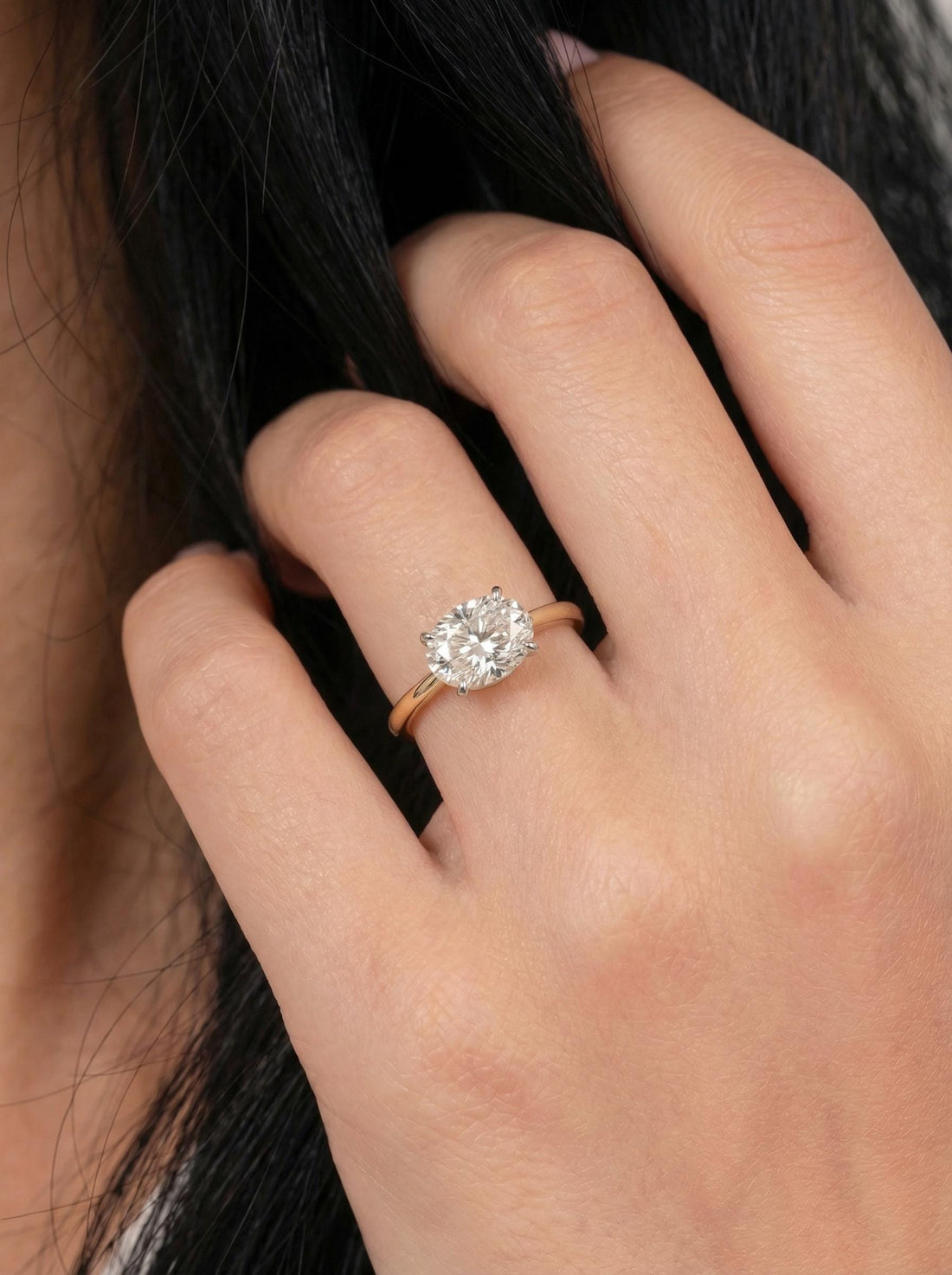 2.0 CT East West Oval Cut Moissanite Engagement Ring, Two Tone Ring, Mixed Metal Ring, Oval Solitaire Proposal Ring