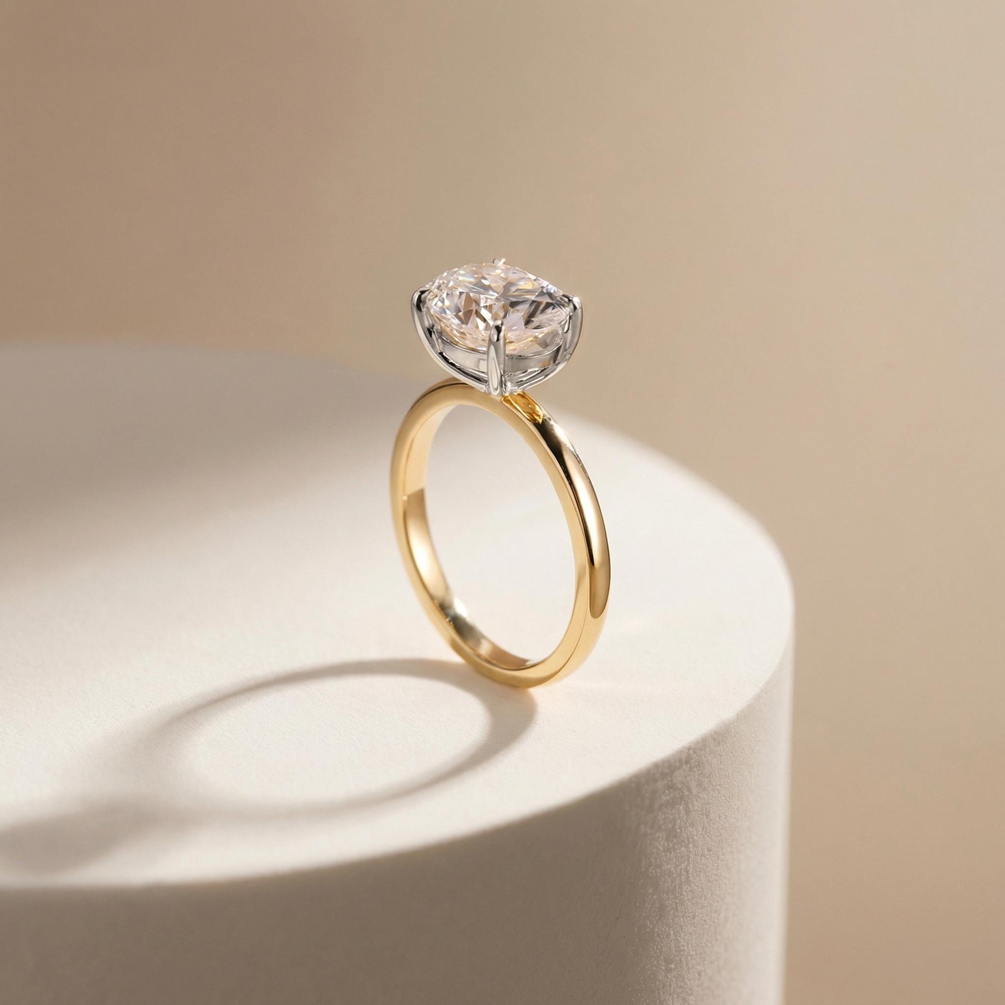 2.0 CT East West Oval Cut Moissanite Engagement Ring, Two Tone Ring, Mixed Metal Ring, Oval Solitaire Proposal Ring