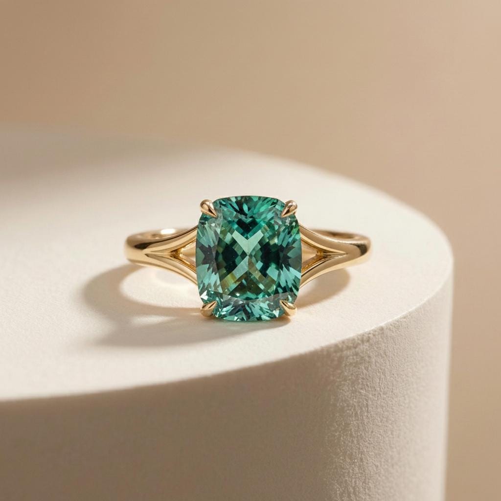 Cushion Cut Alexandrite Engagement Ring, Modern Split Shank Solitaire, Vintage Inspired Anniversary Gift for Her – June Birthstone Jewelry