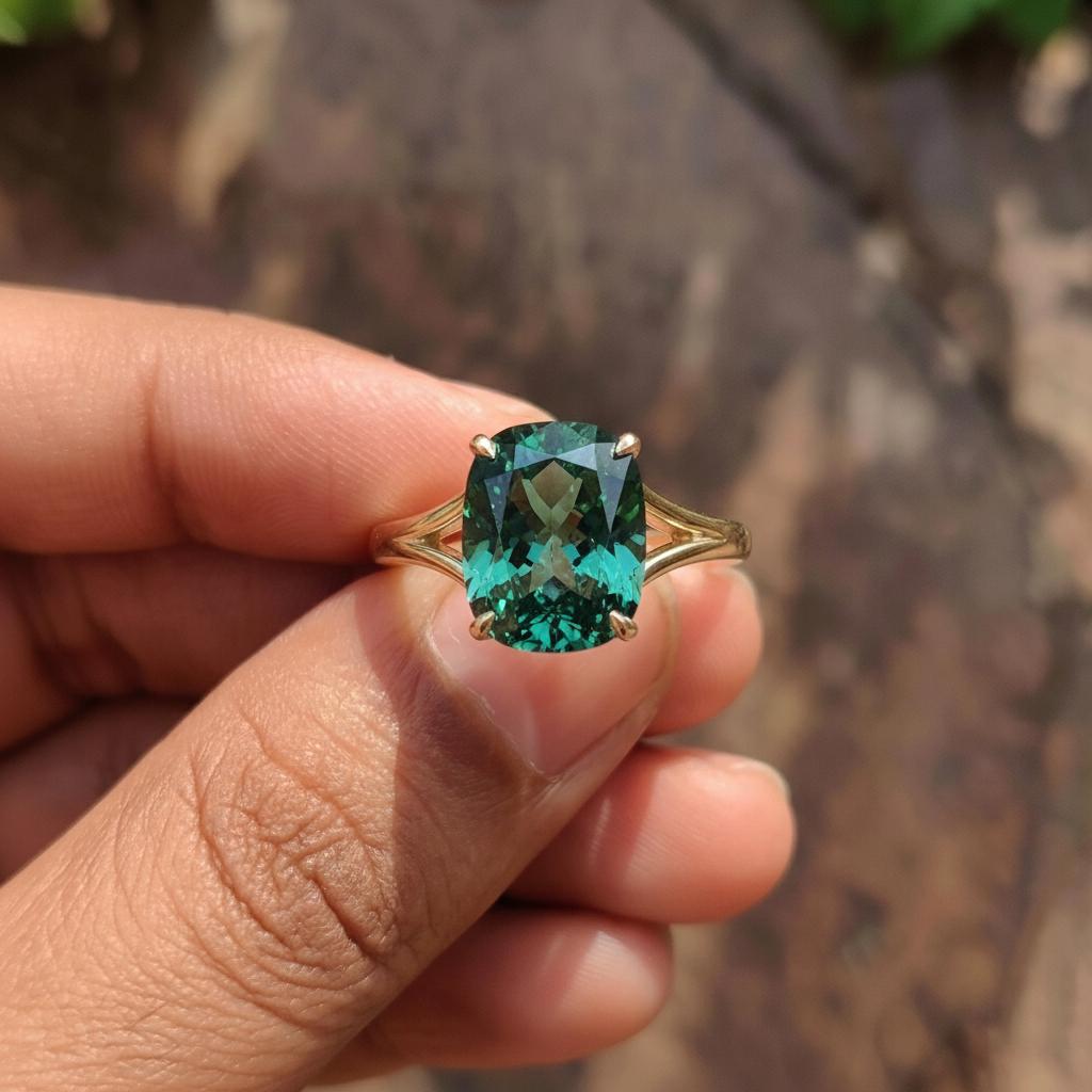Cushion Cut Alexandrite Engagement Ring, Modern Split Shank Solitaire, Vintage Inspired Anniversary Gift for Her – June Birthstone Jewelry