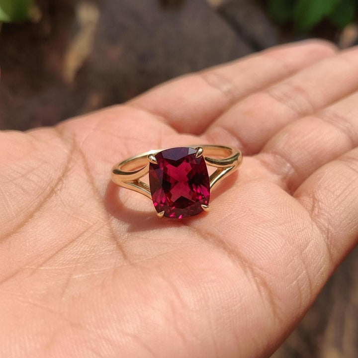 Cushion Cut Ruby Engagement Ring, Modern Split Shank Solitaire, Vintage Inspired Anniversary Gift for Her – July Birthstone Jewelry