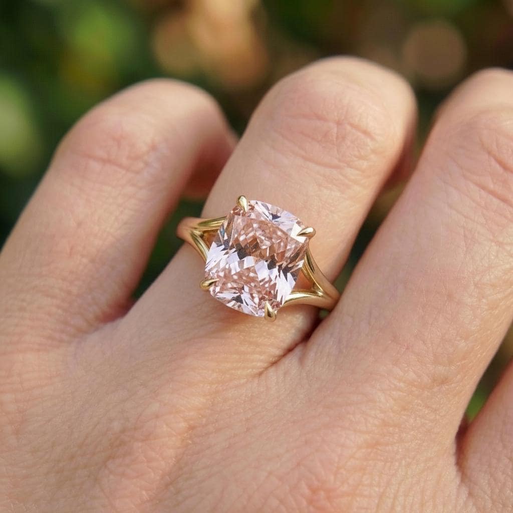 Cushion Cut Morganite Engagement Ring, Modern Split Shank Solitaire, Vintage Inspired Anniversary Gift for Wife