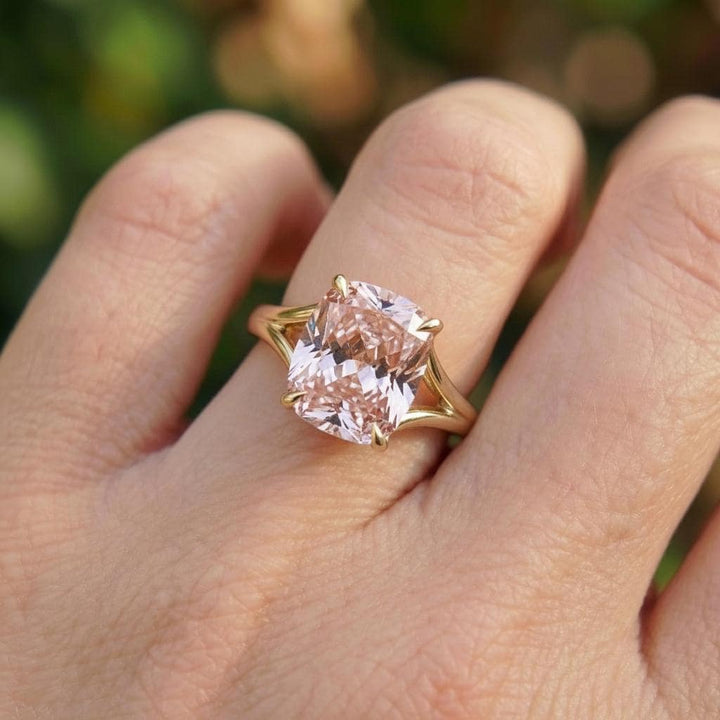 Cushion Cut Morganite Engagement Ring, Modern Split Shank Solitaire, Vintage Inspired Anniversary Gift for Wife