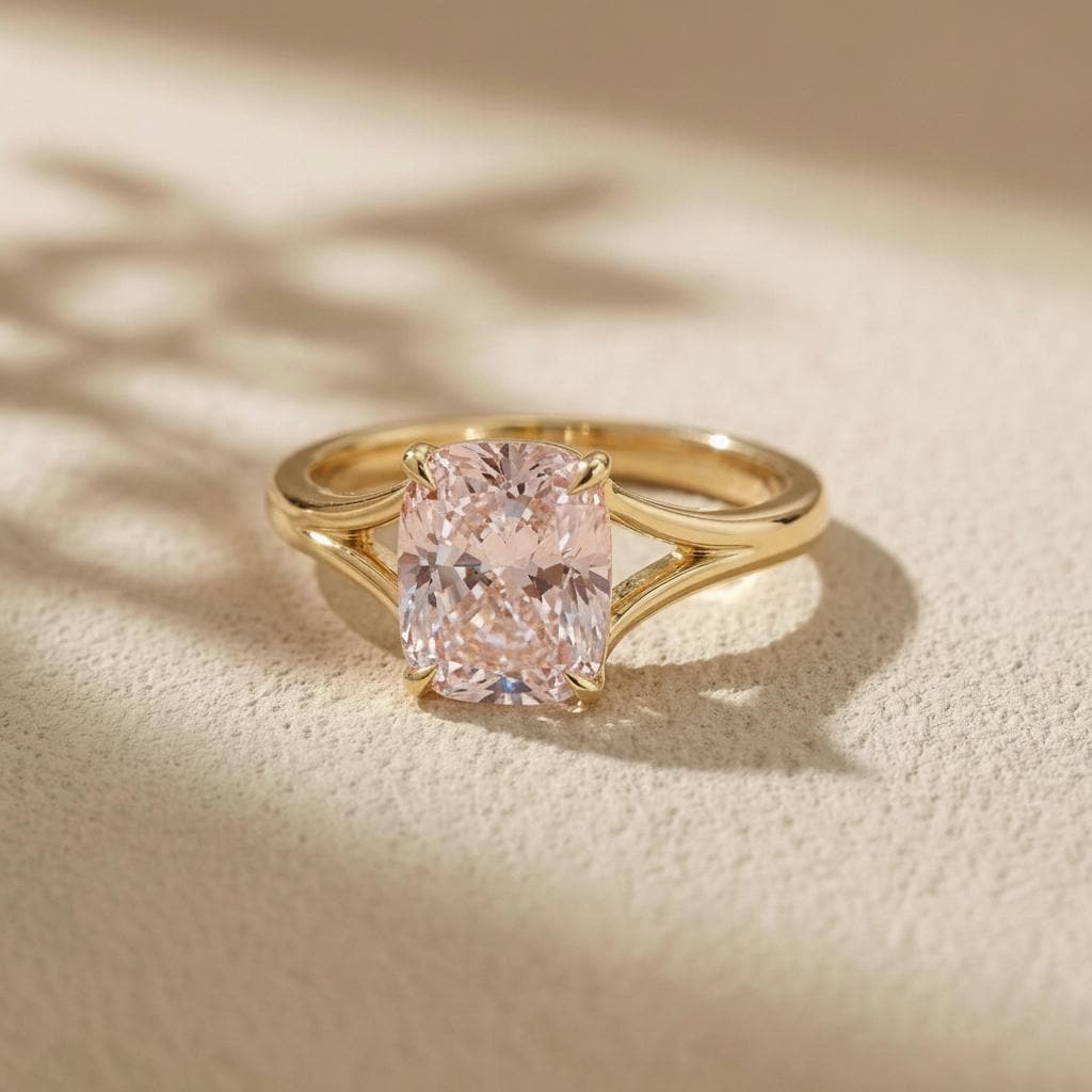 Cushion Cut Morganite Engagement Ring, Modern Split Shank Solitaire, Vintage Inspired Anniversary Gift for Wife