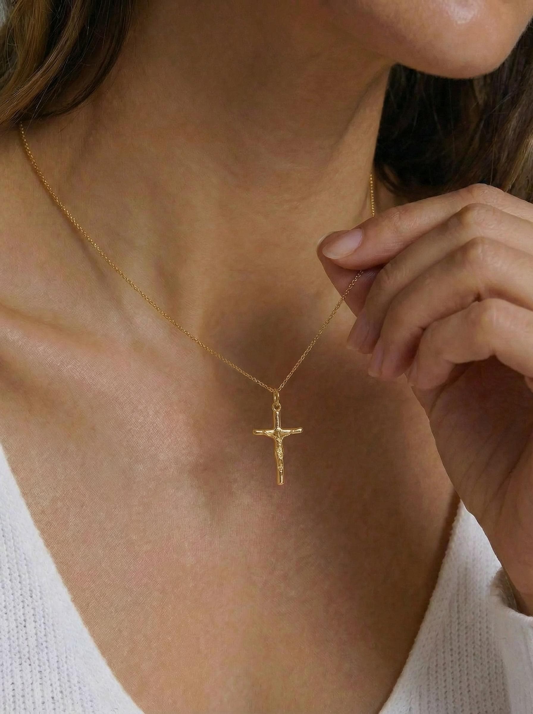 Crucifix Cross Necklace, Crucifix Pendant Necklace, Minimalist Cross Jewelry for Women, Religious Necklace, Christmas Jewelry Gift