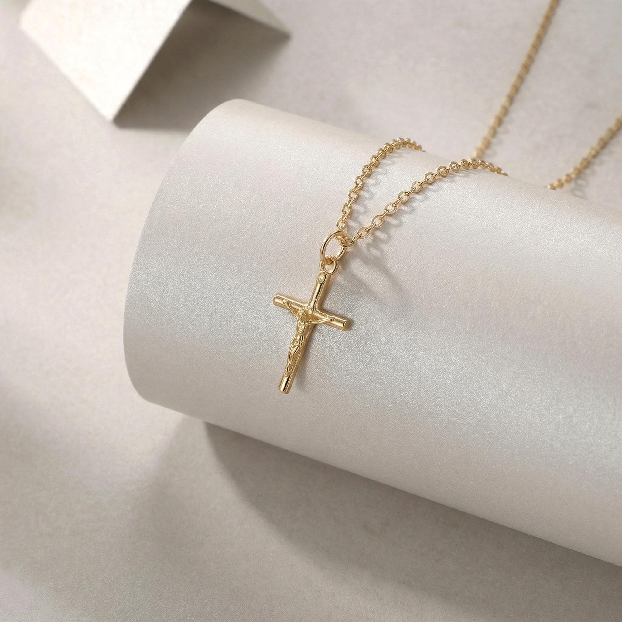 Crucifix Cross Necklace, Crucifix Pendant Necklace, Minimalist Cross Jewelry for Women, Religious Necklace, Christmas Jewelry Gift