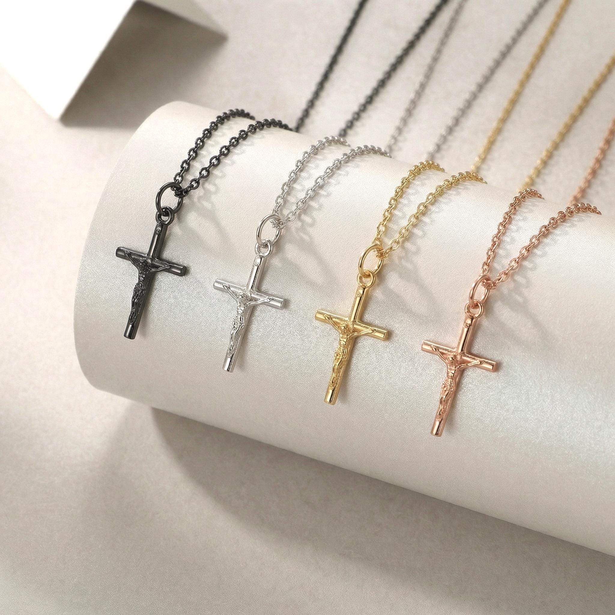Crucifix Cross Necklace, Crucifix Pendant Necklace, Minimalist Cross Jewelry for Women, Religious Necklace, Christmas Jewelry Gift