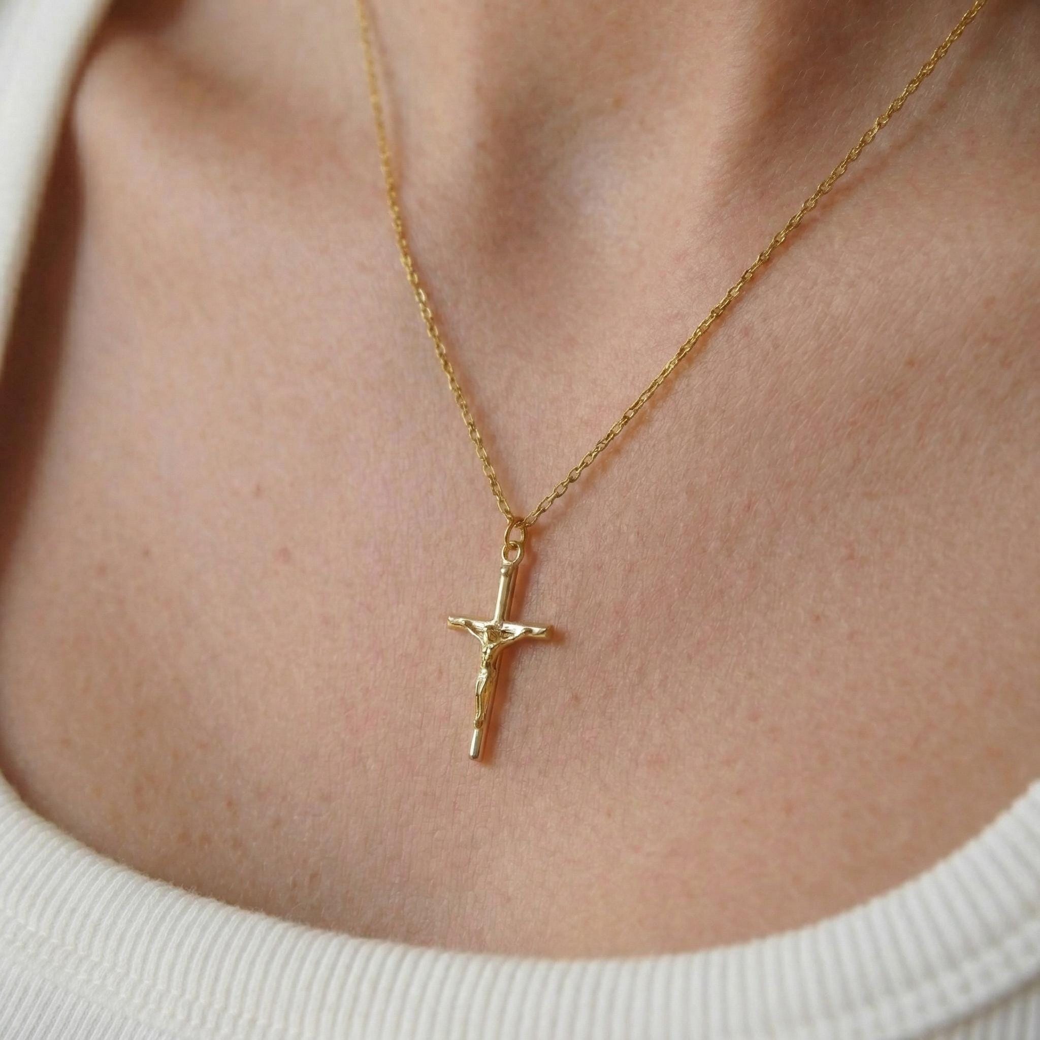 Crucifix Cross Necklace, Crucifix Pendant Necklace, Minimalist Cross Jewelry for Women, Religious Necklace, Christmas Jewelry Gift