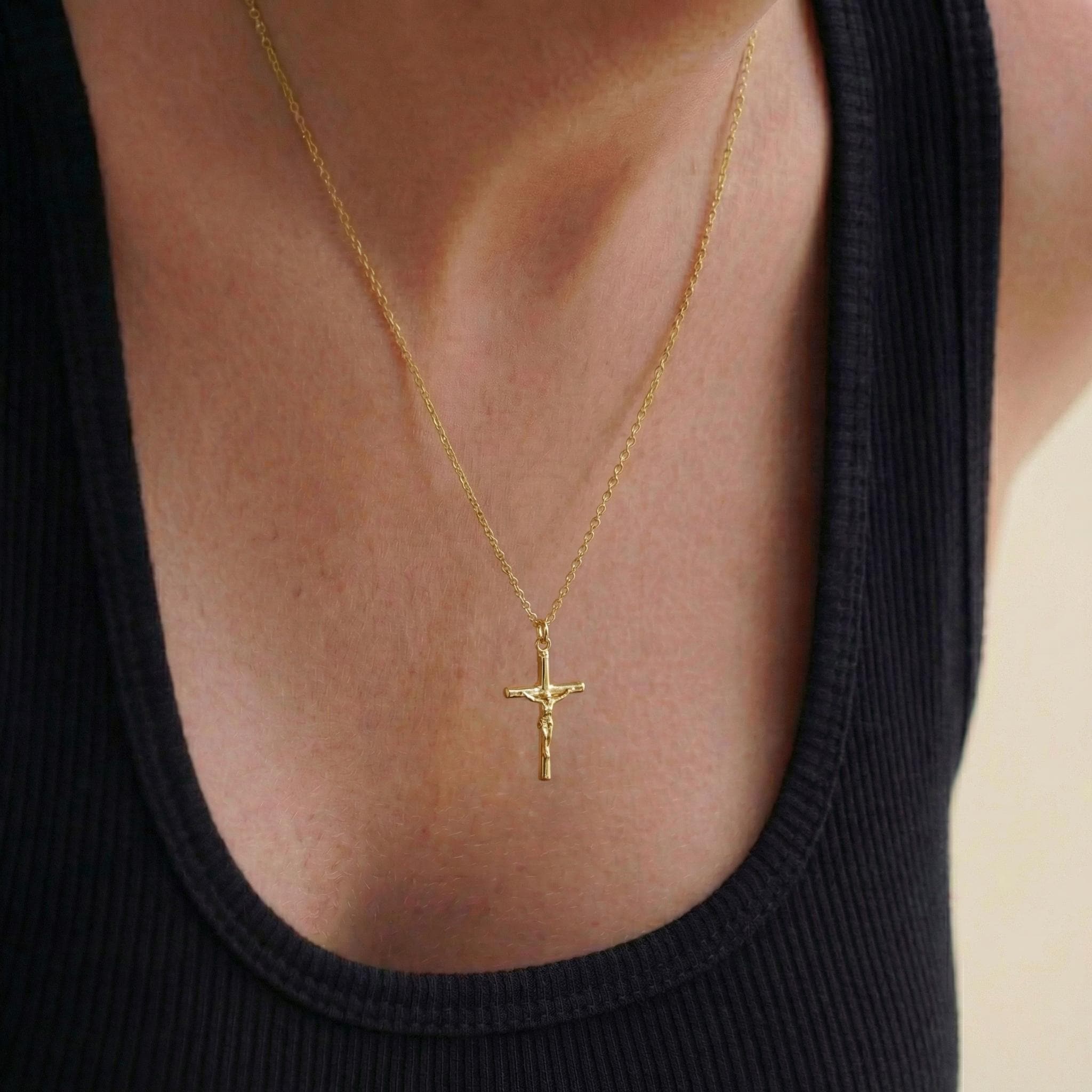 Crucifix Cross Necklace, Crucifix Pendant Necklace, Minimalist Cross Jewelry for Women, Religious Necklace, Christmas Jewelry Gift