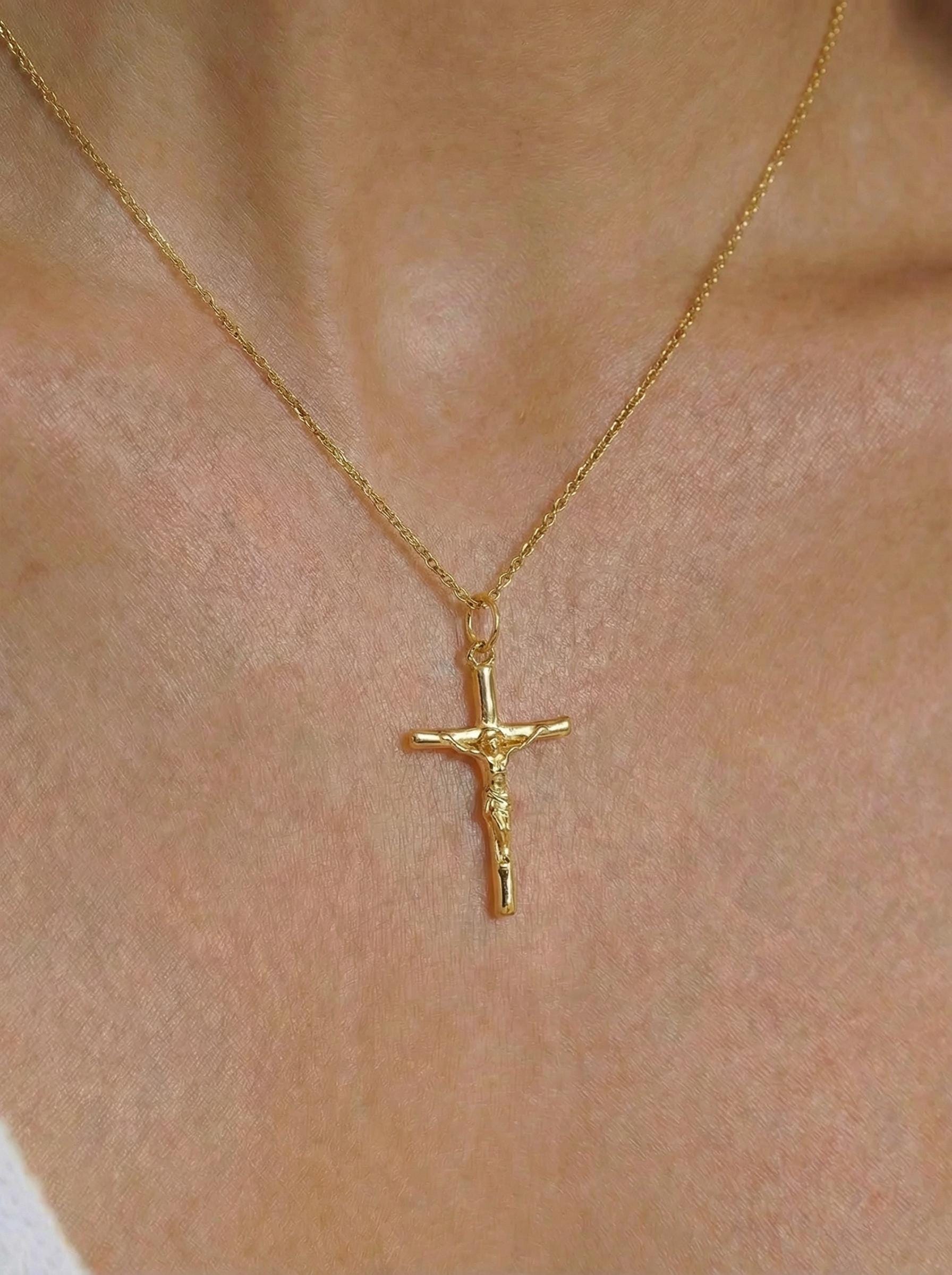 Crucifix Cross Necklace, Crucifix Pendant Necklace, Minimalist Cross Jewelry for Women, Religious Necklace, Christmas Jewelry Gift