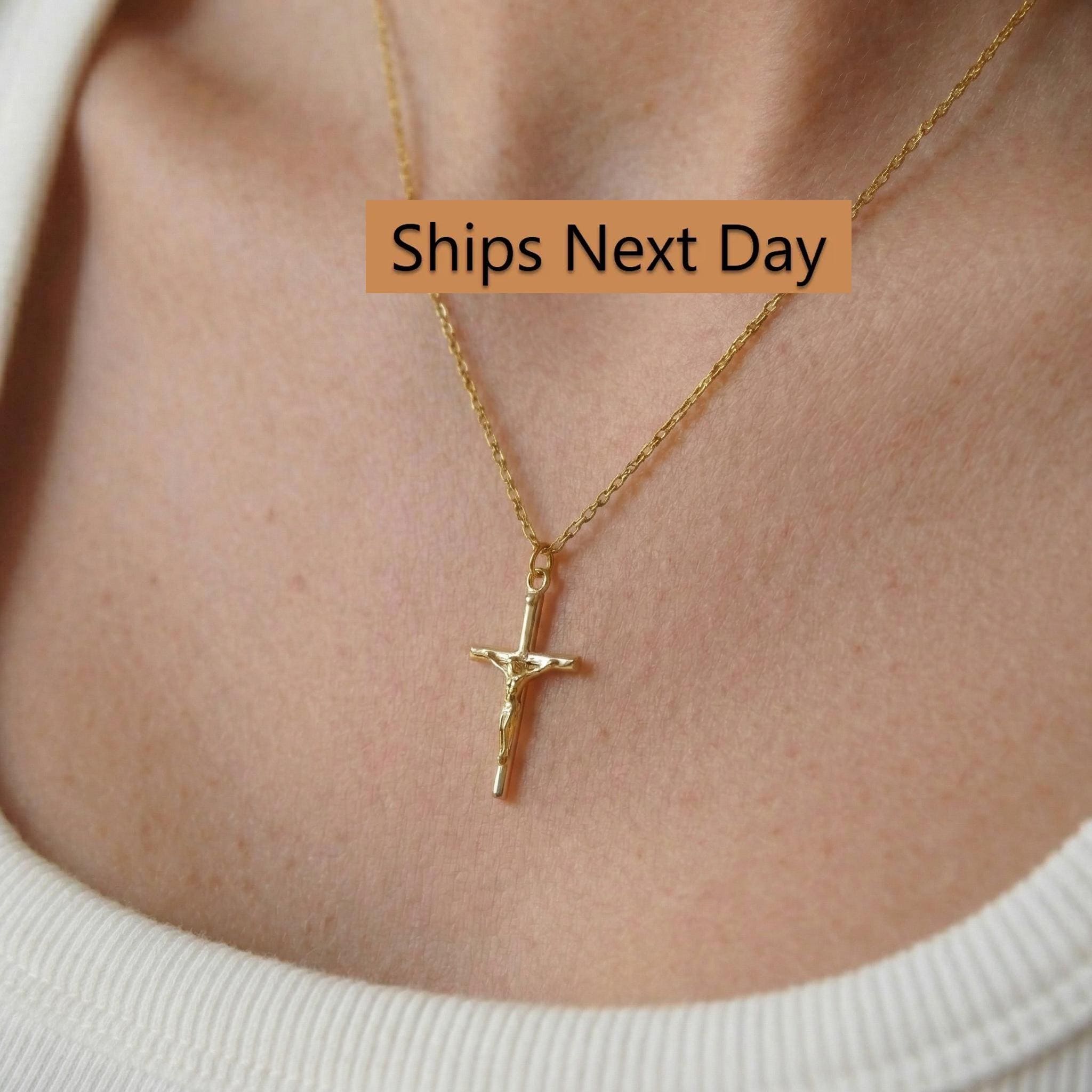Crucifix Cross Necklace, Crucifix Pendant Necklace, Minimalist Cross Jewelry for Women, Religious Necklace, Christmas Jewelry Gift