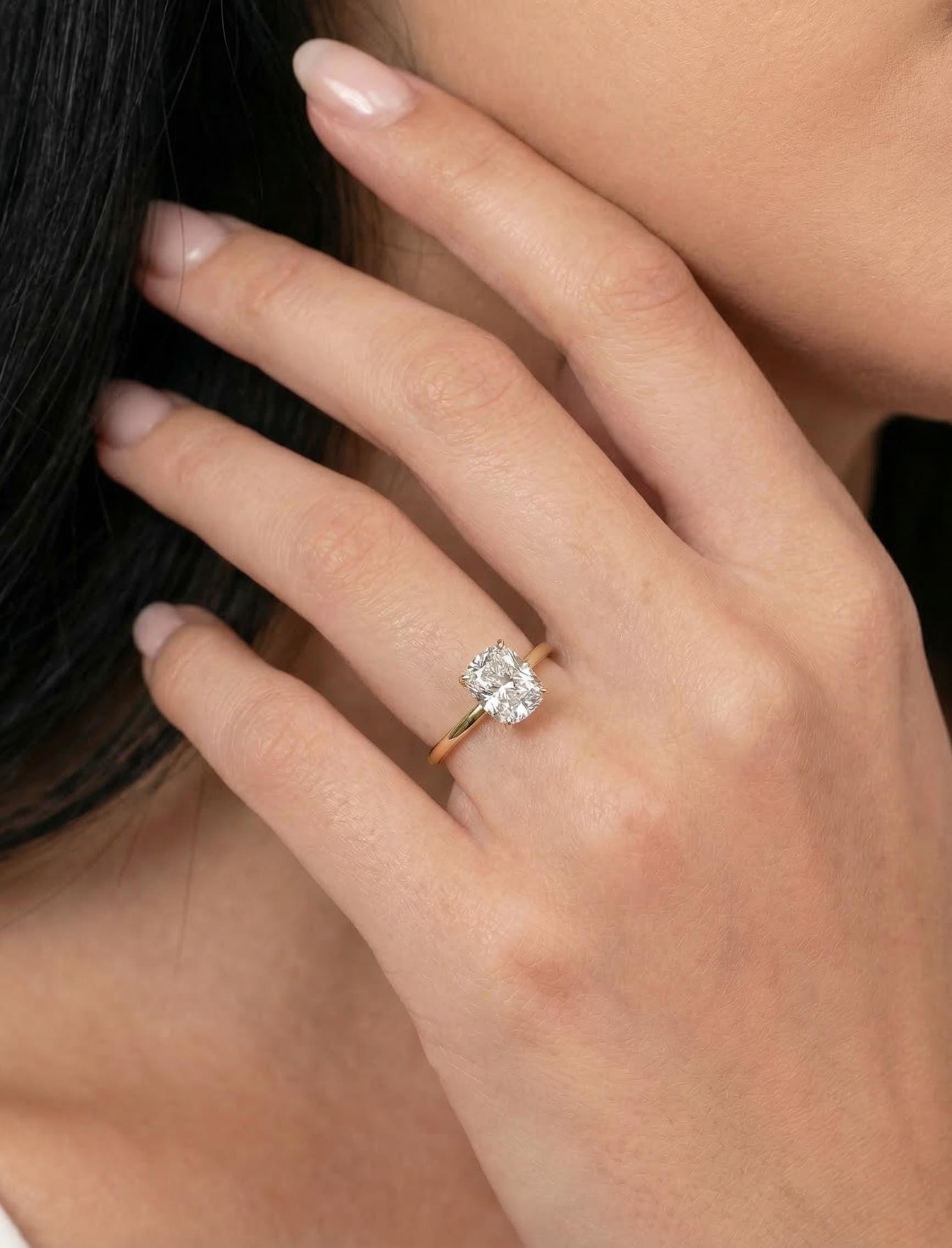 2.50ct Elongated Cushion Cut Moissanite Ring – 14K Gold Cushion Cut Solitaire Ring, Sterling Silver with Gold Vermeil Ring