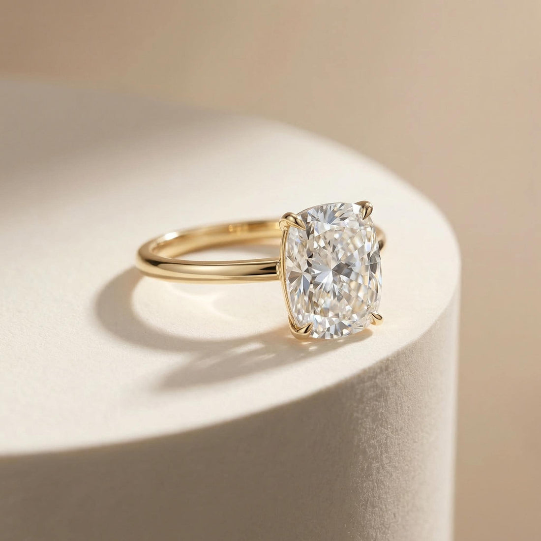 2.50ct Elongated Cushion Cut Moissanite Ring – 14K Gold Cushion Cut Solitaire Ring, Sterling Silver with Gold Vermeil Ring