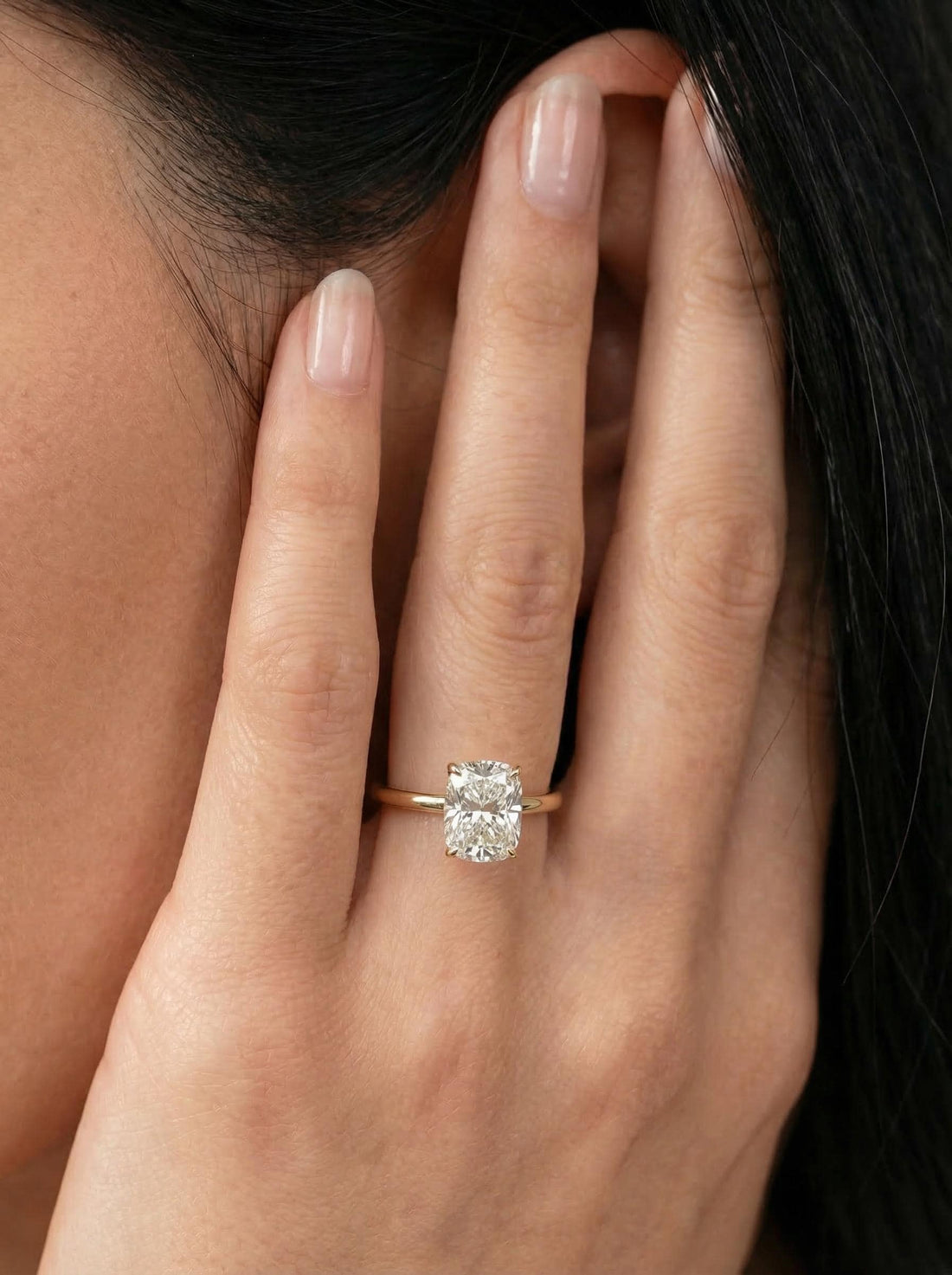 2.50ct Elongated Cushion Cut Moissanite Ring – 14K Gold Cushion Cut Solitaire Ring, Sterling Silver with Gold Vermeil Ring