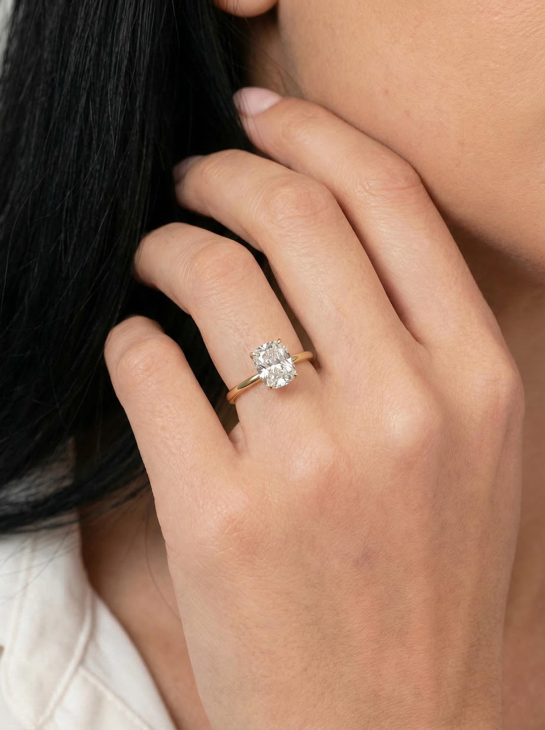 2.50ct Elongated Cushion Cut Moissanite Ring – 14K Gold Cushion Cut Solitaire Ring, Sterling Silver with Gold Vermeil Ring