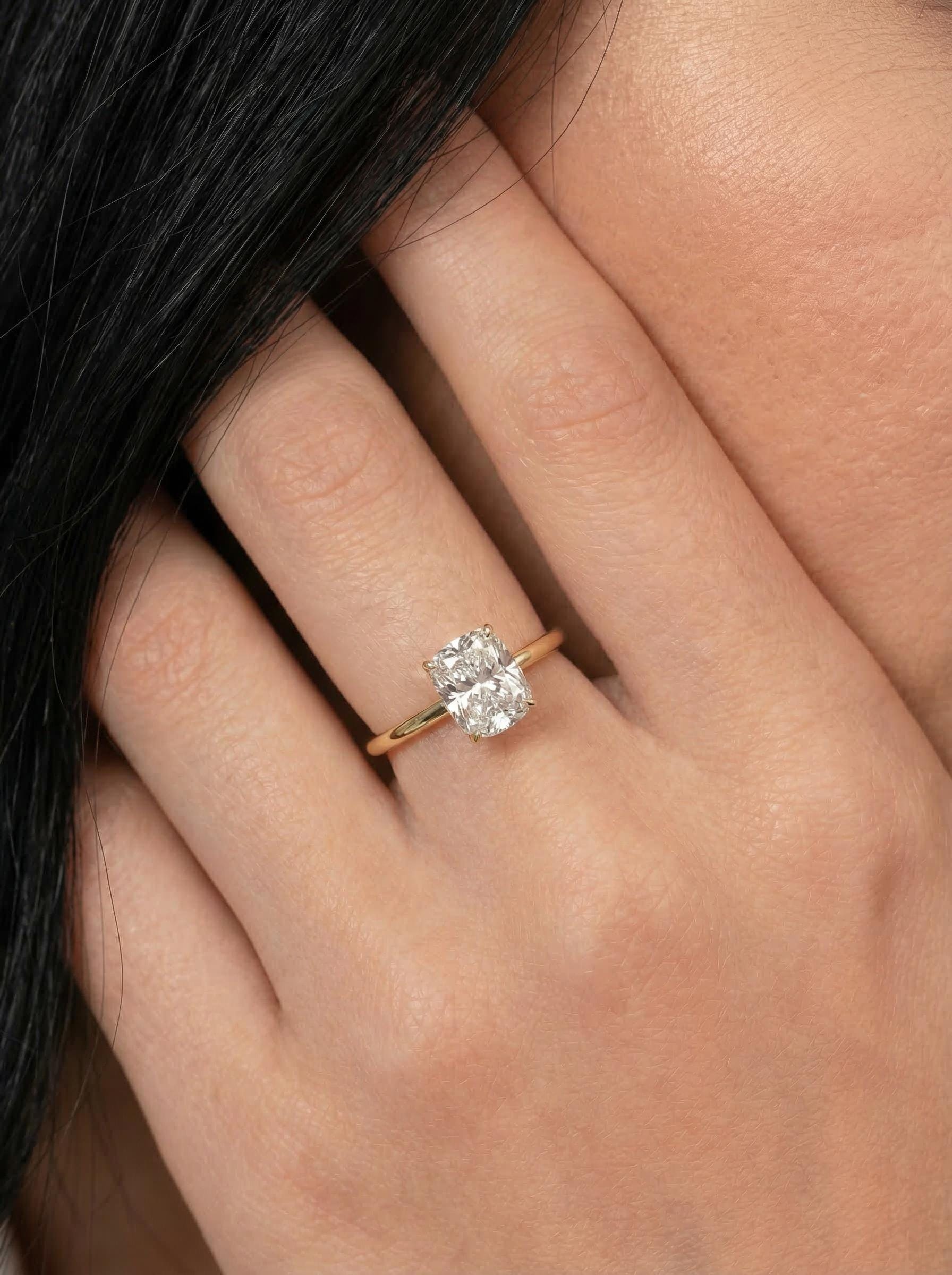 2.50ct Elongated Cushion Cut Moissanite Ring – 14K Gold Cushion Cut Solitaire Ring, Sterling Silver with Gold Vermeil Ring