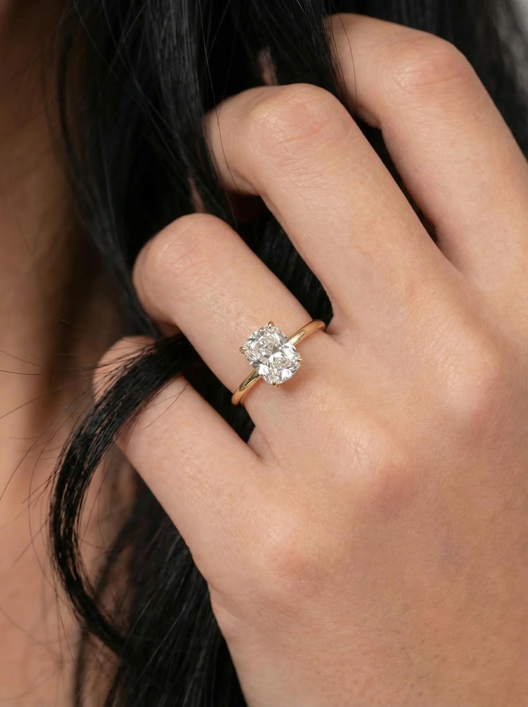 2.50ct Elongated Cushion Cut Moissanite Ring – 14K Gold Cushion Cut Solitaire Ring, Sterling Silver with Gold Vermeil Ring