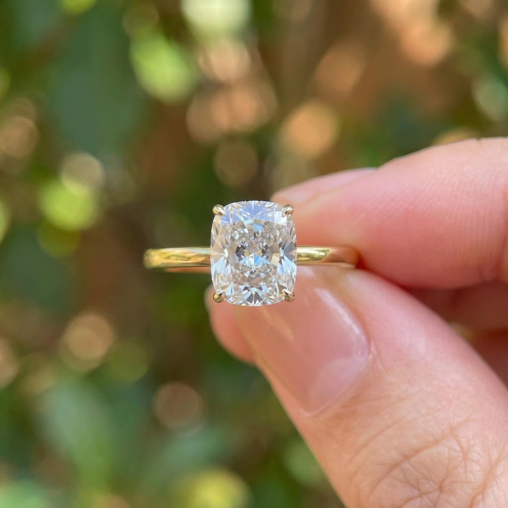 2.50ct Elongated Cushion Cut Moissanite Ring – 14K Gold Cushion Cut Solitaire Ring, Sterling Silver with Gold Vermeil Ring