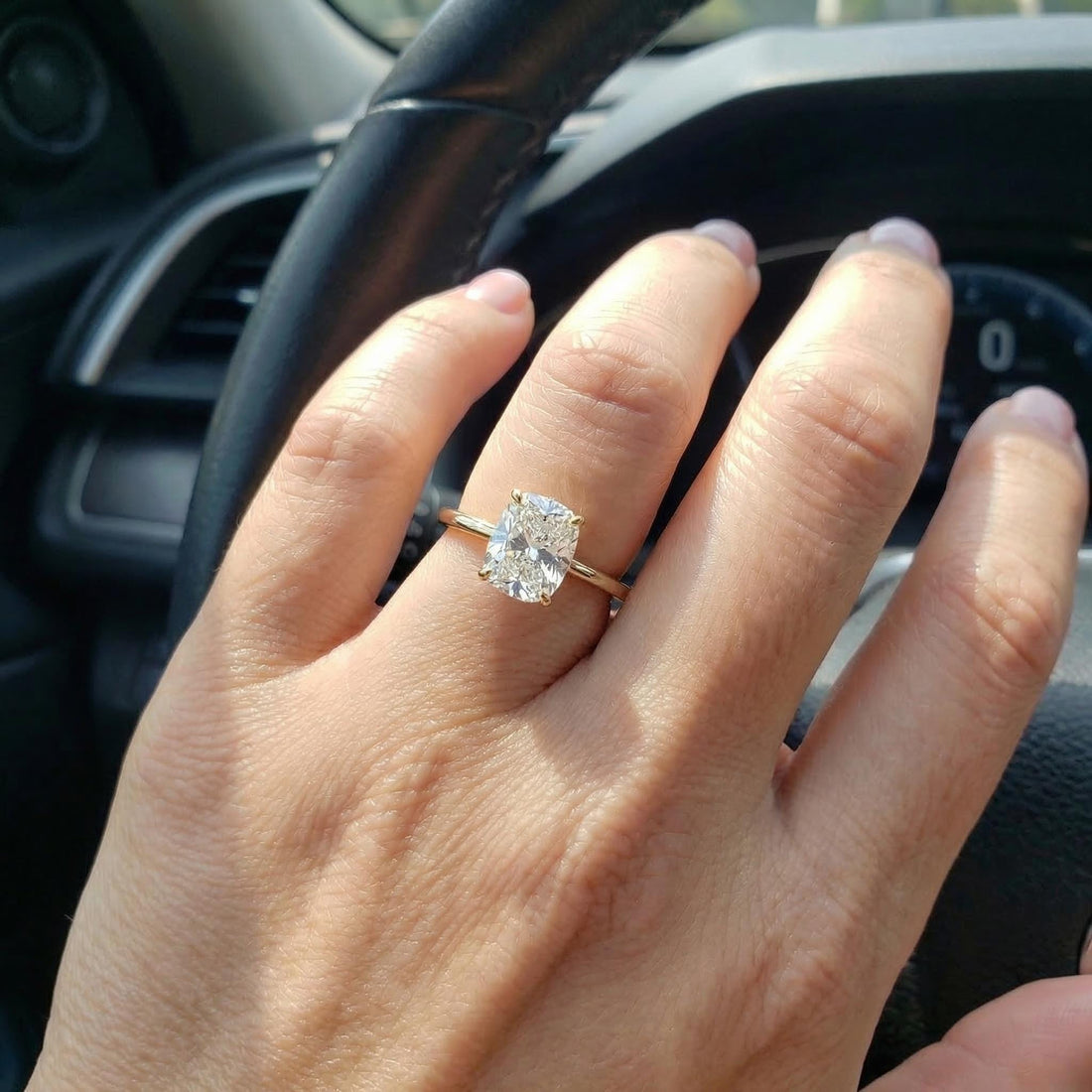 2.50ct Elongated Cushion Cut Moissanite Ring – 14K Gold Cushion Cut Solitaire Ring, Sterling Silver with Gold Vermeil Ring