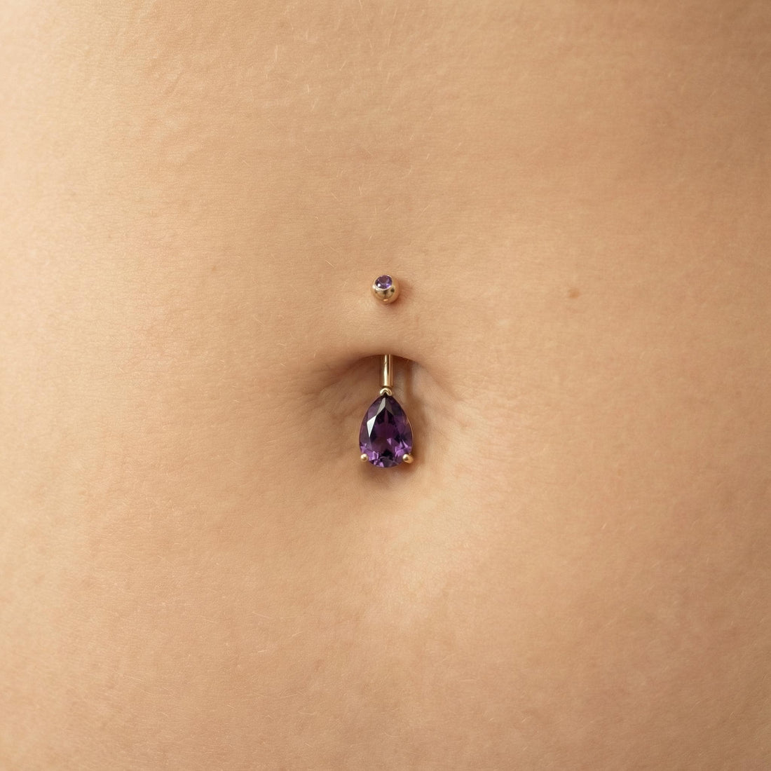 Elegant Gold Amethyst Teardrop Belly Button Ring | Dainty Purple Navel Piercing Jewelry | Unique Gift for Her