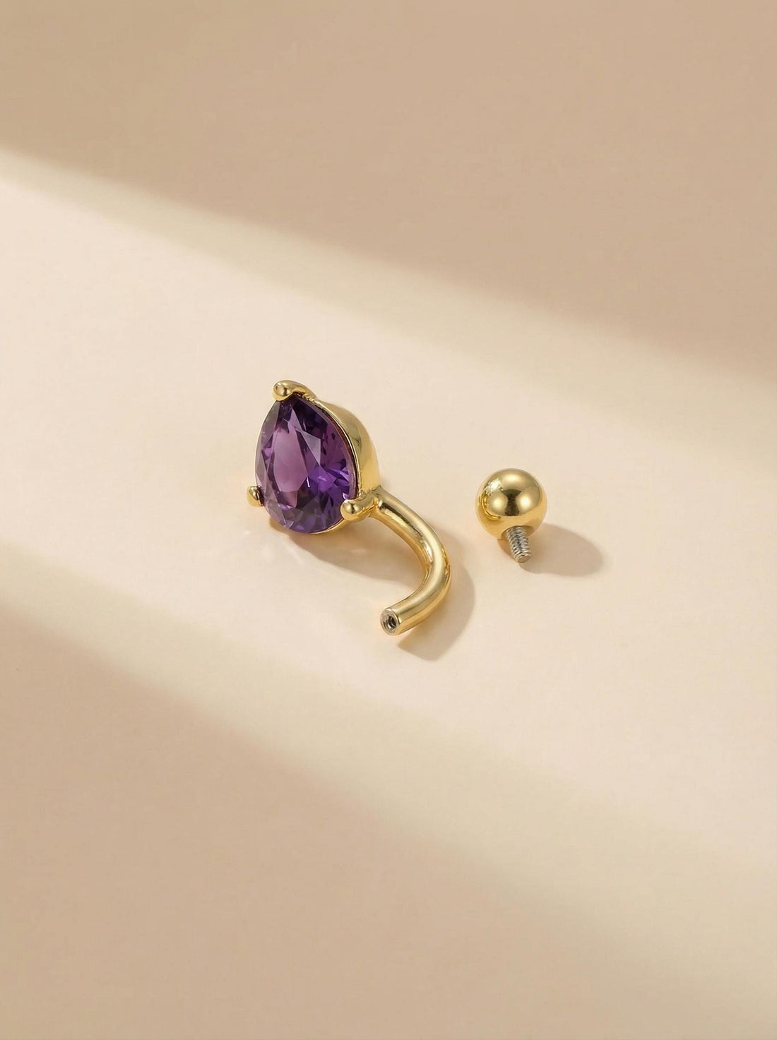 Elegant Gold Amethyst Teardrop Belly Button Ring | Dainty Purple Navel Piercing Jewelry | Unique Gift for Her
