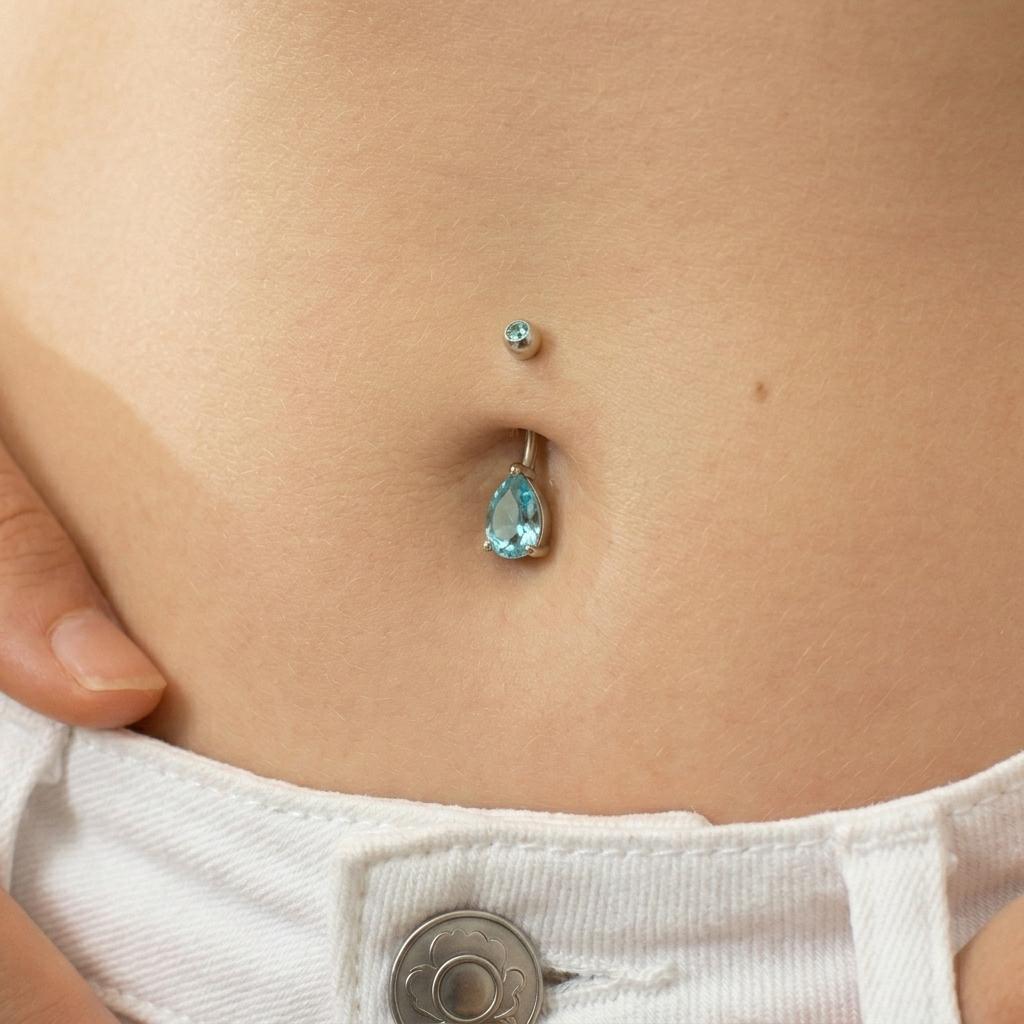 Dainty Aquamarine Teardrop Belly Button Ring | Sterling Silver Navel Piercing Jewelry | Elegant Blue Gemstone Dangle Body Jewelry Gift