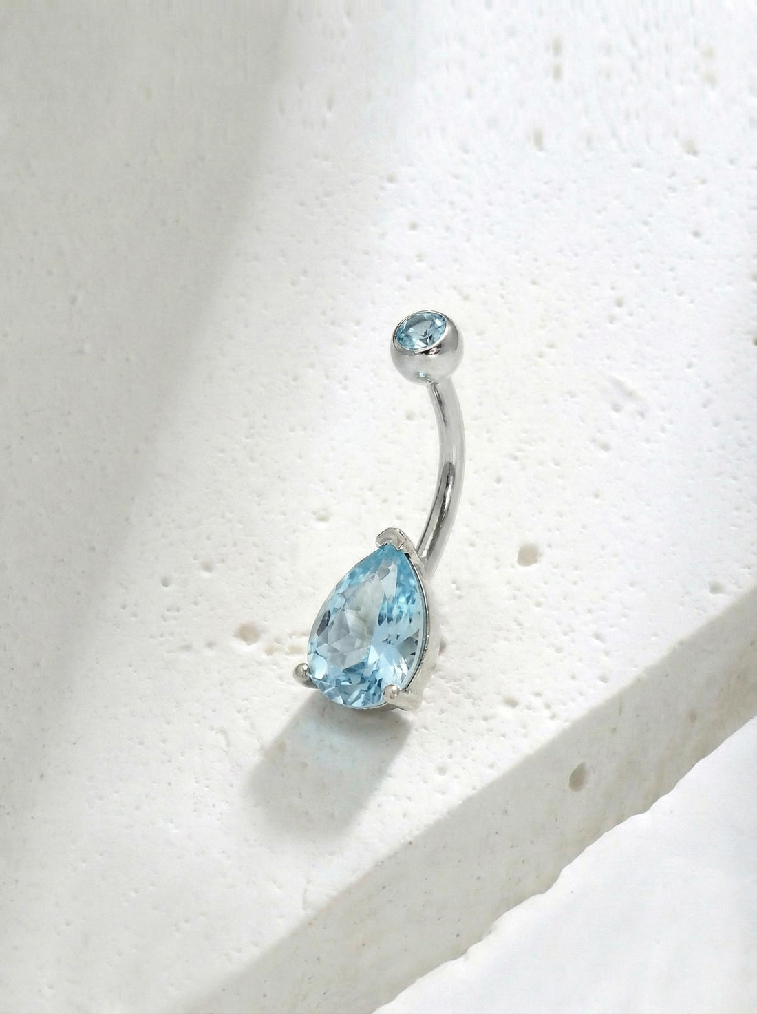 Dainty Aquamarine Teardrop Belly Button Ring | Sterling Silver Navel Piercing Jewelry | Elegant Blue Gemstone Dangle Body Jewelry Gift