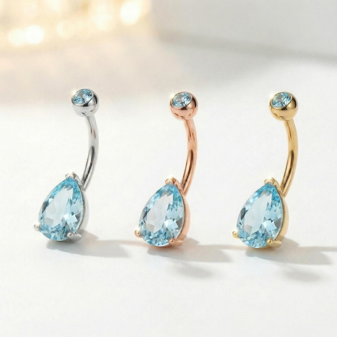 Dainty Aquamarine Teardrop Belly Button Ring | Sterling Silver Navel Piercing Jewelry | Elegant Blue Gemstone Dangle Body Jewelry Gift
